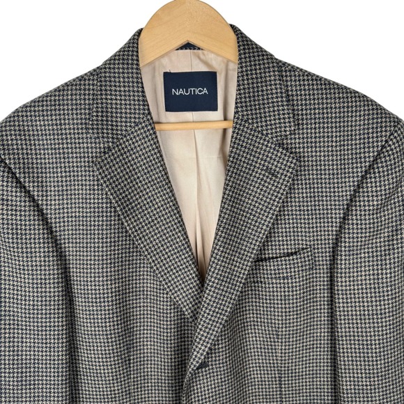 Nautica Lambswool Blazer Mens 42L Houndstooth Sport Coat Business‎ Casual - Picture 1 of 15